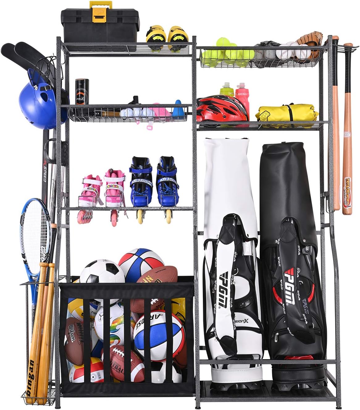 Golf Equipment Organizer For Garage - Garagen-Sportgeräte-Aufbewahrungsständer, Organizer für zwei Golftaschen, Gestell,