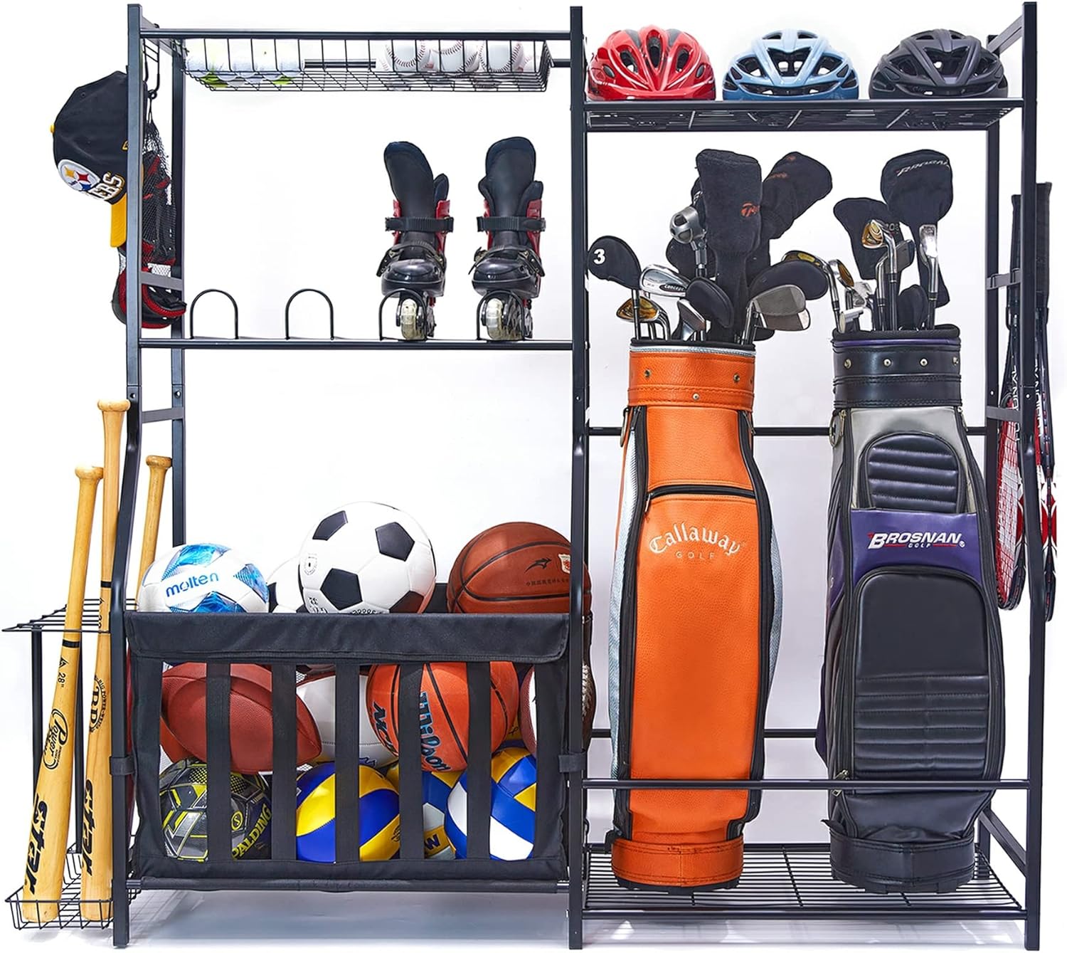 Golf Equipment Organizer For Garage - Garagen-Sportgeräte-Aufbewahrungsregal Golfbag-Ständer Ballaufbewahrungsorganizer Behälter Körbe Innen-