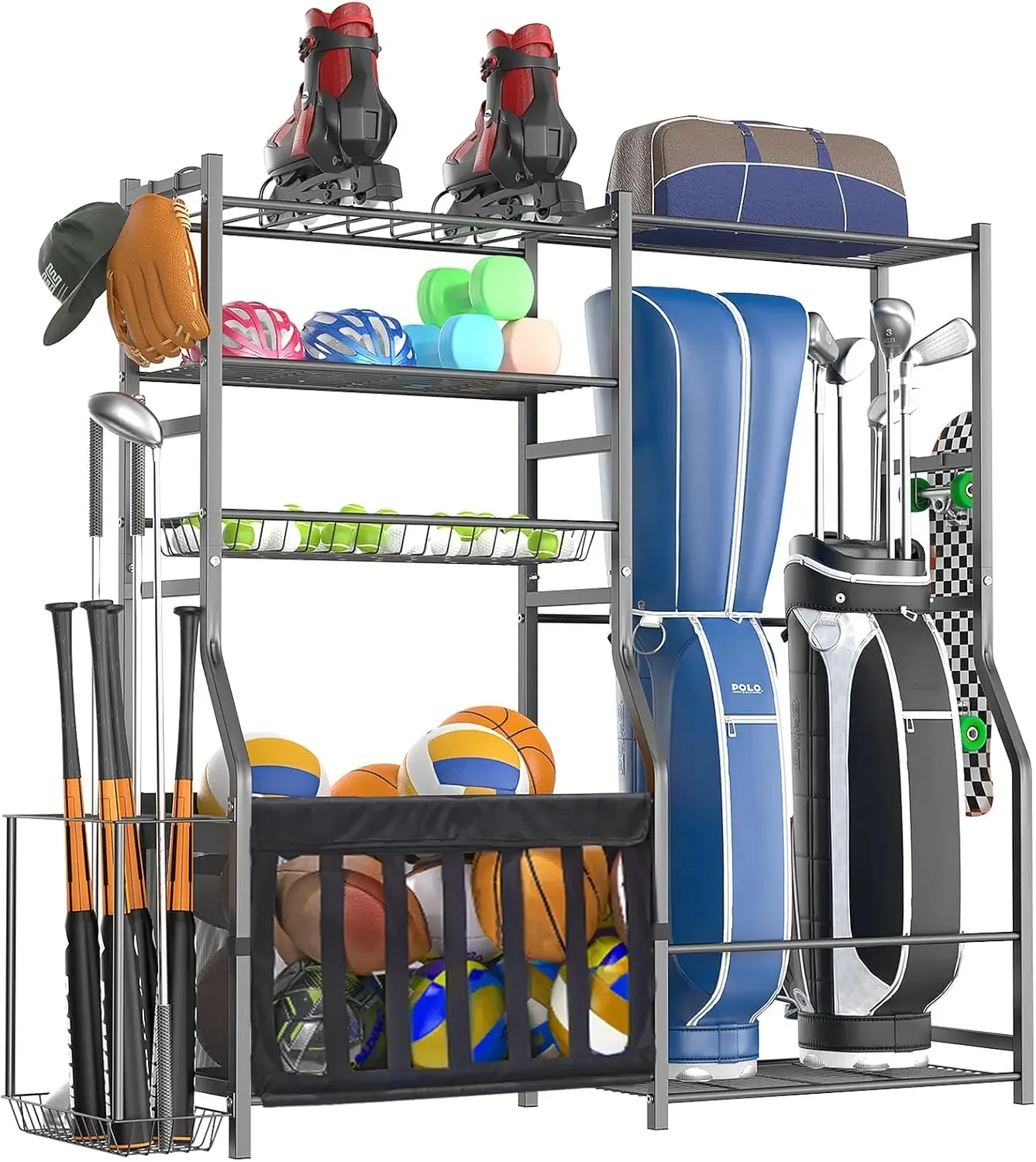 Golf Equipment Organizer For Garage - Robuster Garagen-Sportgeräte-Organizer All-in-One Golftaschen-Aufbewahrungsregal Multisport-Ballhalter für