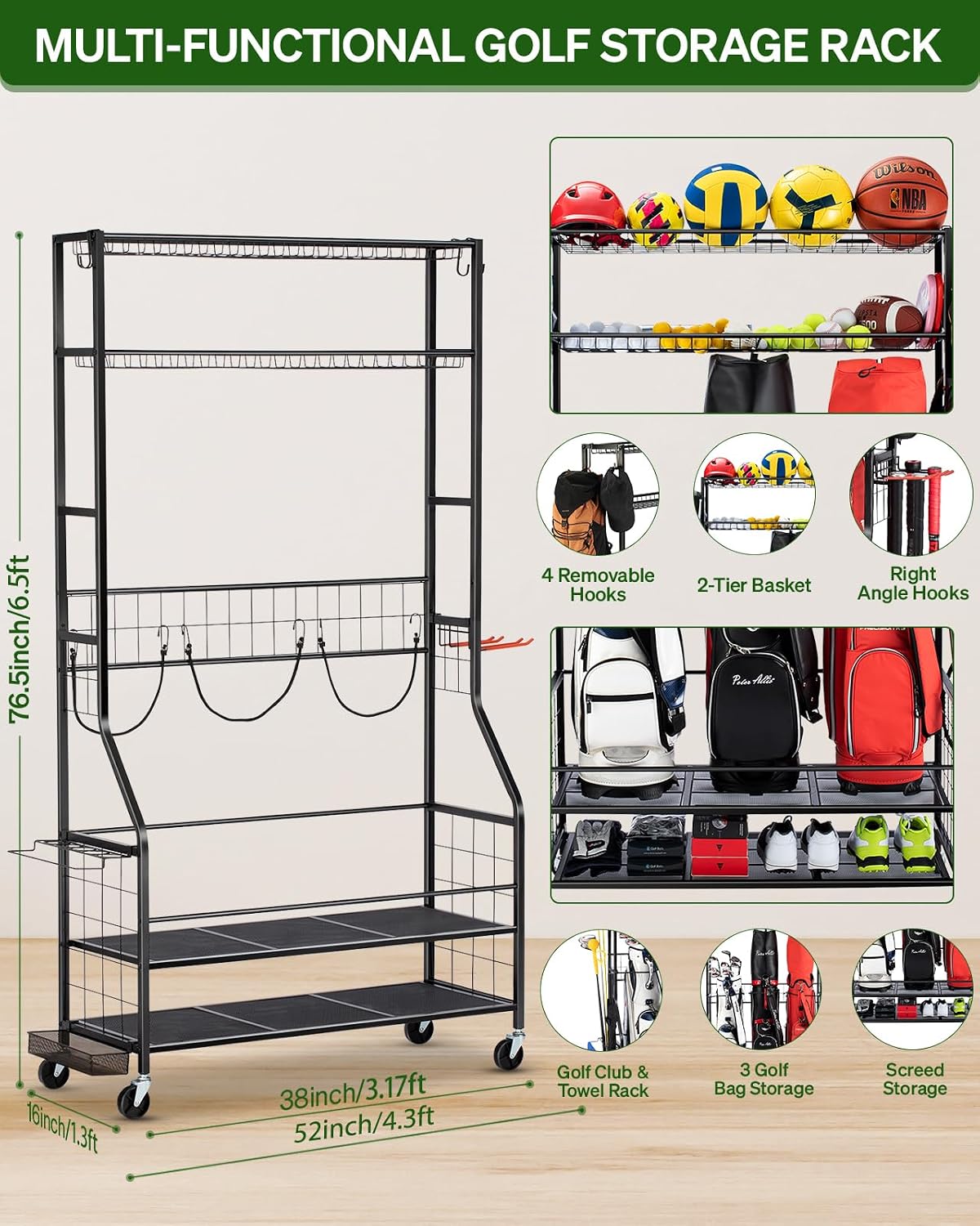 Golfbag-Aufbewahrungsorganizer – Golf Equipment Organizer For Garage Bewertung und Preis
