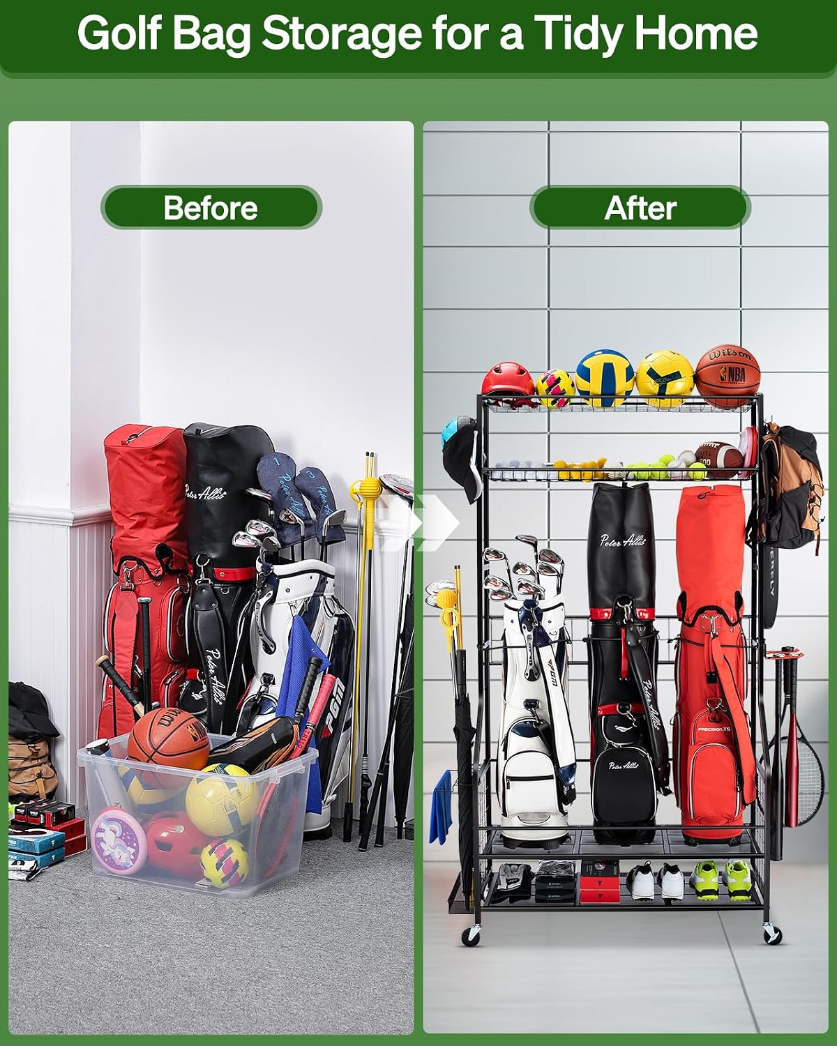 Golfbag-Aufbewahrungsorganizer – Golf Equipment Organizer For Garage Bewertung und Preis