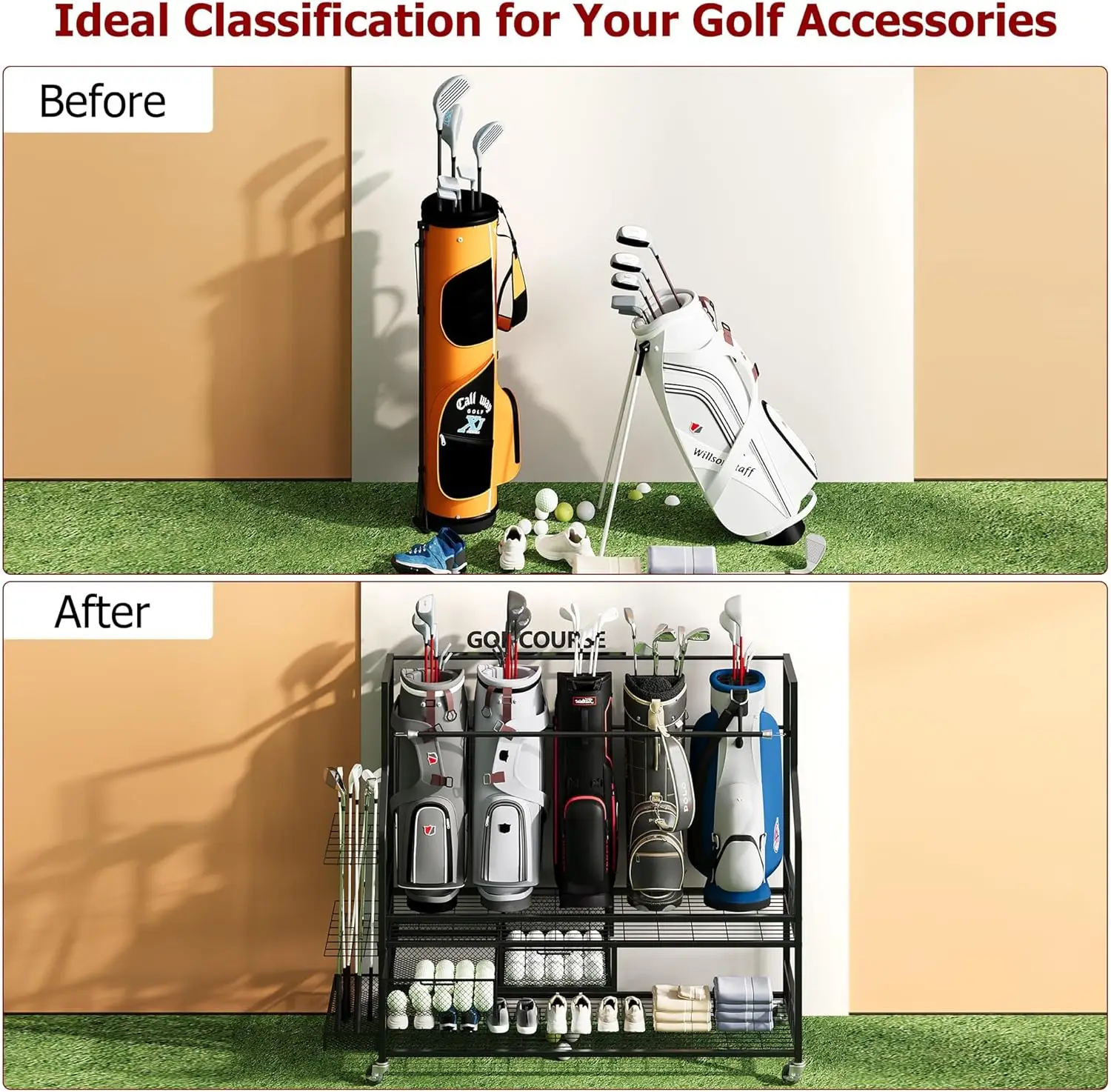 Multifunktionales Rollregal fü – Golf Equipment Organizer For Garage Bewertung und Preis